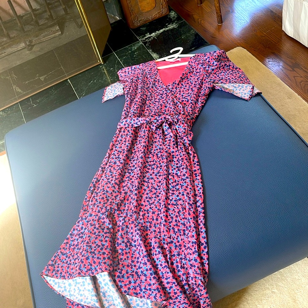 Parker High Low floral wrap front dress with ruffles Size S EUC